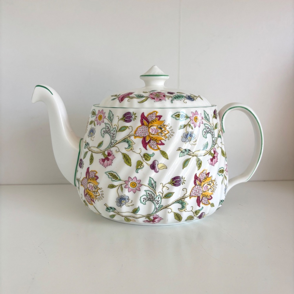 Minton Haddon Hall B-1451 Bone China Teapot 1 1/2 Pints Floral Green Trim